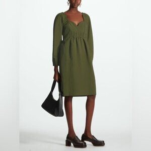 COS Sweetheart Neckline Dress in Khaki Size 12